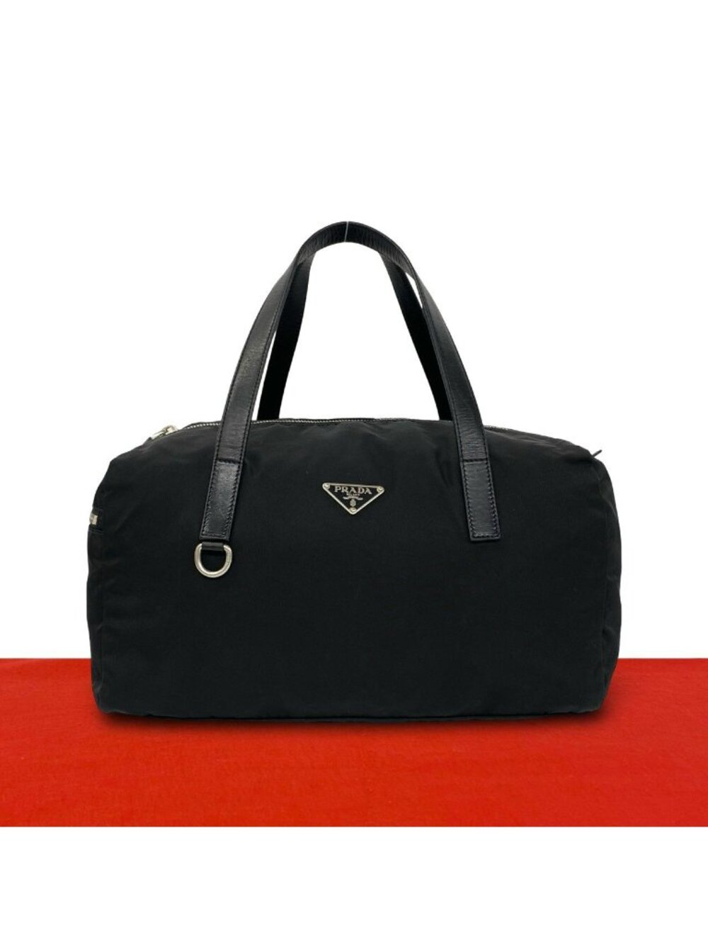Prada Tessuto Pocono Nylon Leather Mini Boston Bag Black